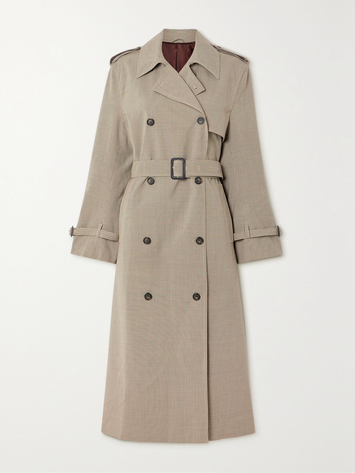 Totême Belted Houndstooth Wool-blend Trench Coat In Neutrals