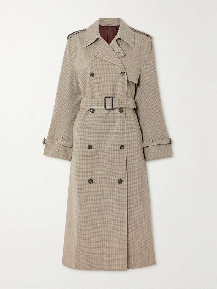 TOTEME Belted Houndstooth Wool-blend Trench Coat