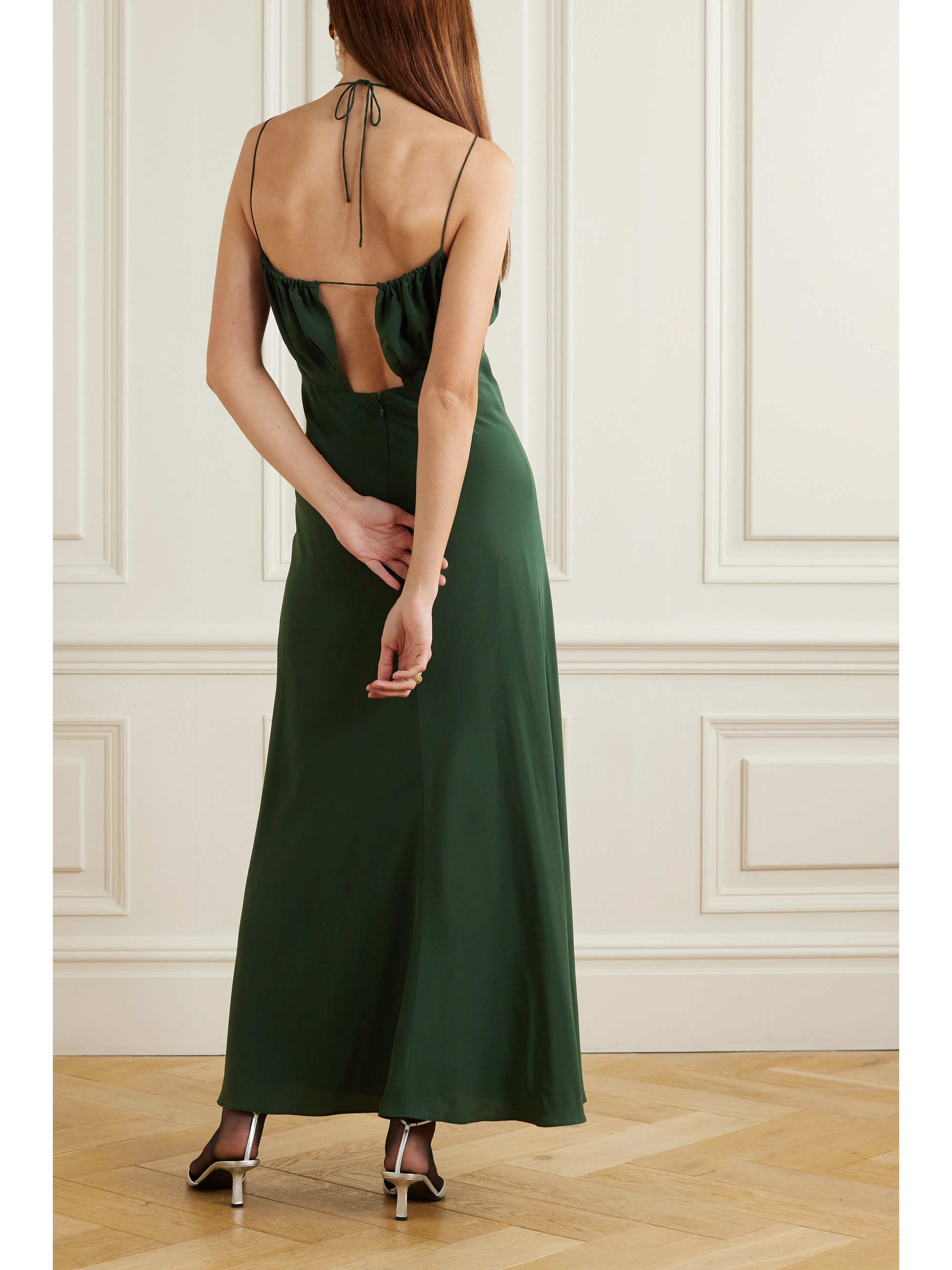 TOTEME Gathered hammered silk-satin maxi dress
