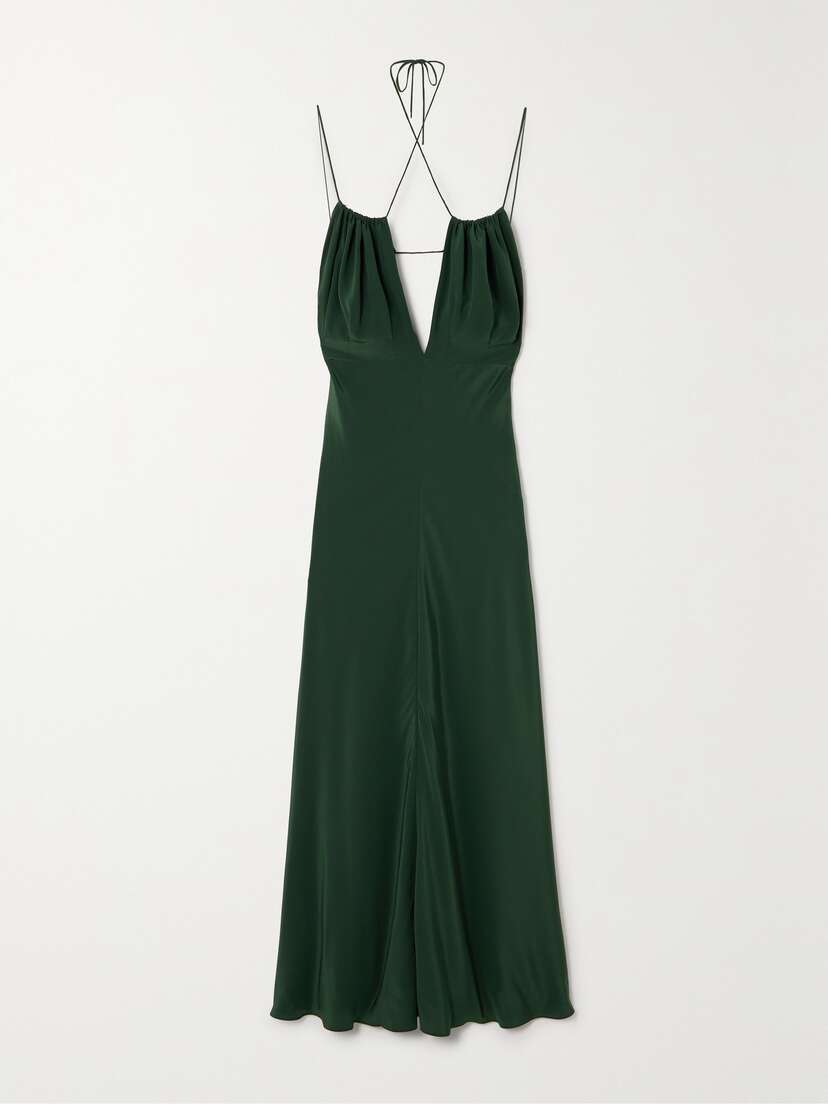 TOTEME Gathered Hammered Silk-satin Maxi Dress