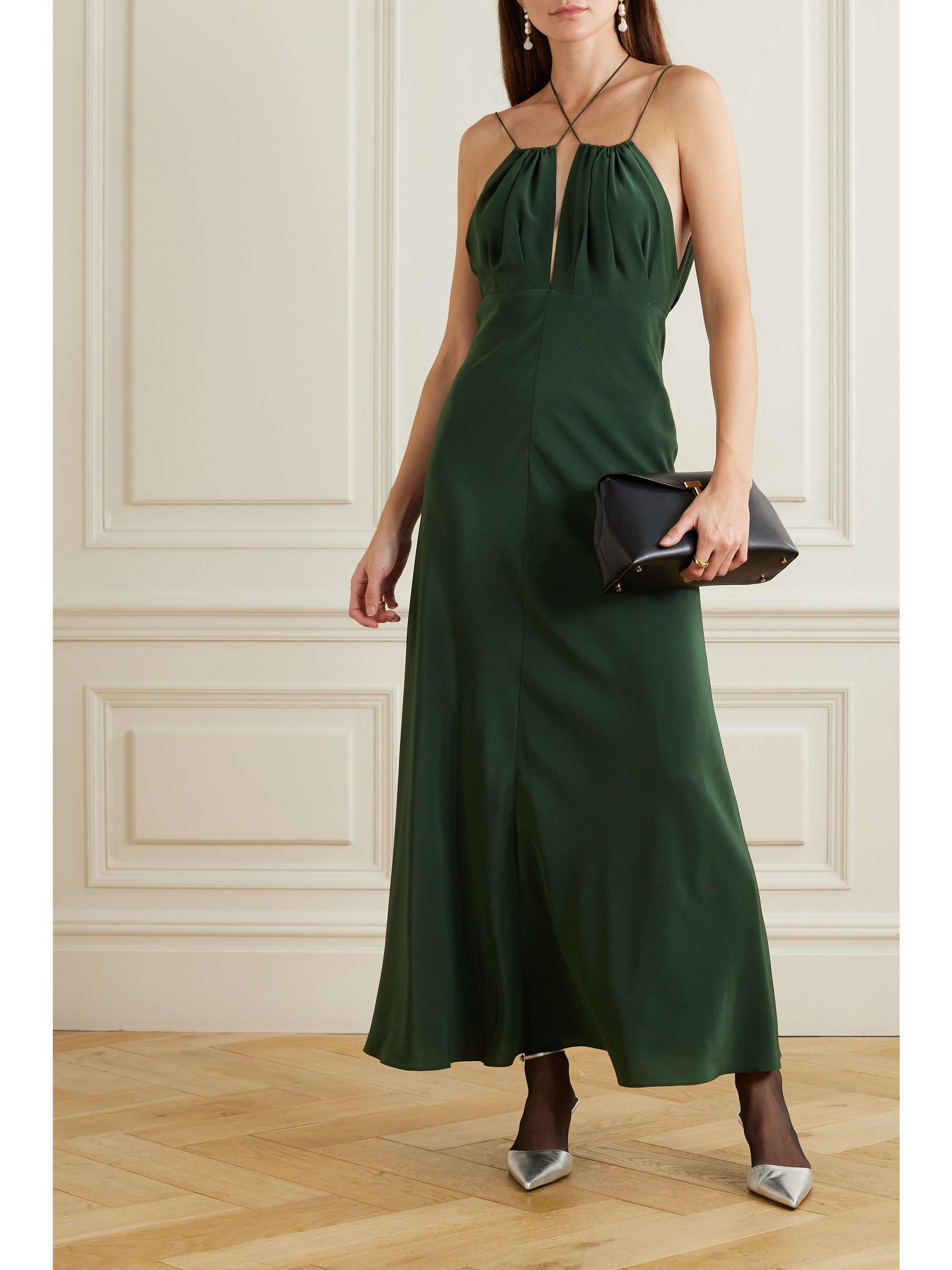 Love in Your Life Emerald Green Satin Halter Maxi Dress