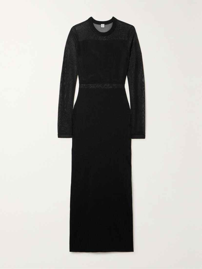 TOTEME Mesh-paneled Knitted Maxi Dress