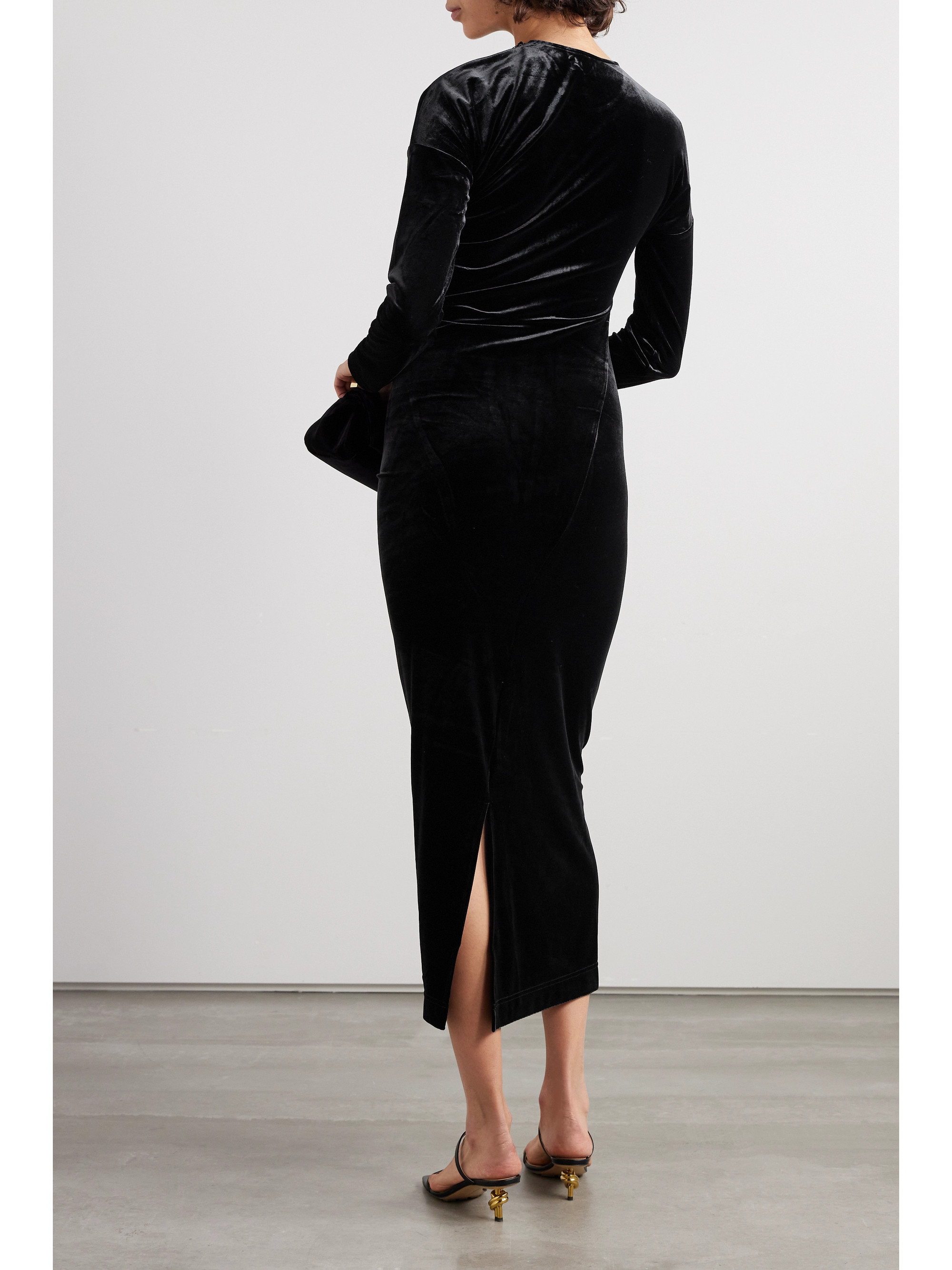 TOTEME Gathered stretch-velvet midi dress thumbnail