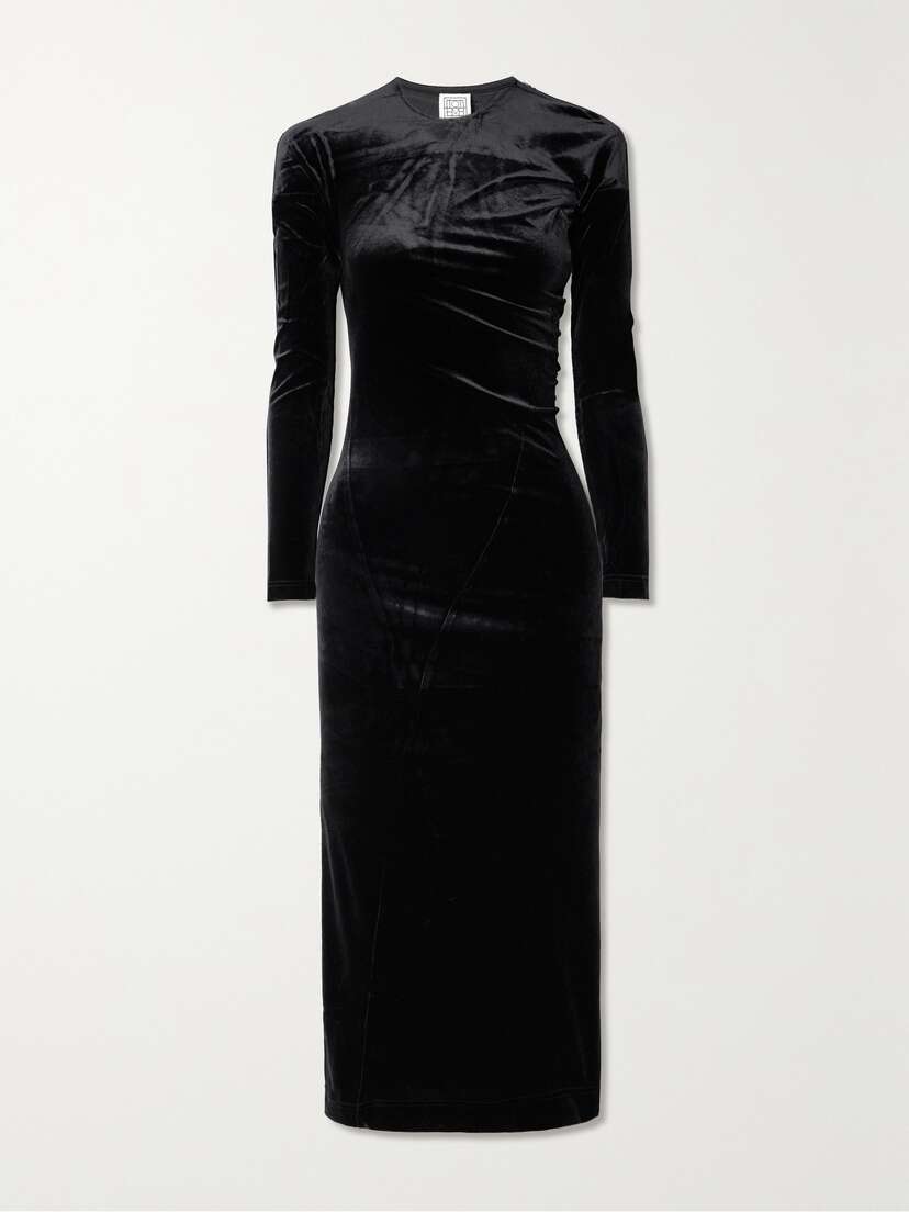TOTEME Gathered Stretch-velvet Midi Dress