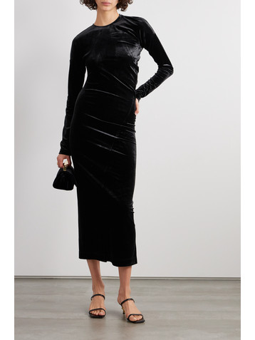 TOTEME Gathered stretch-velvet midi dress