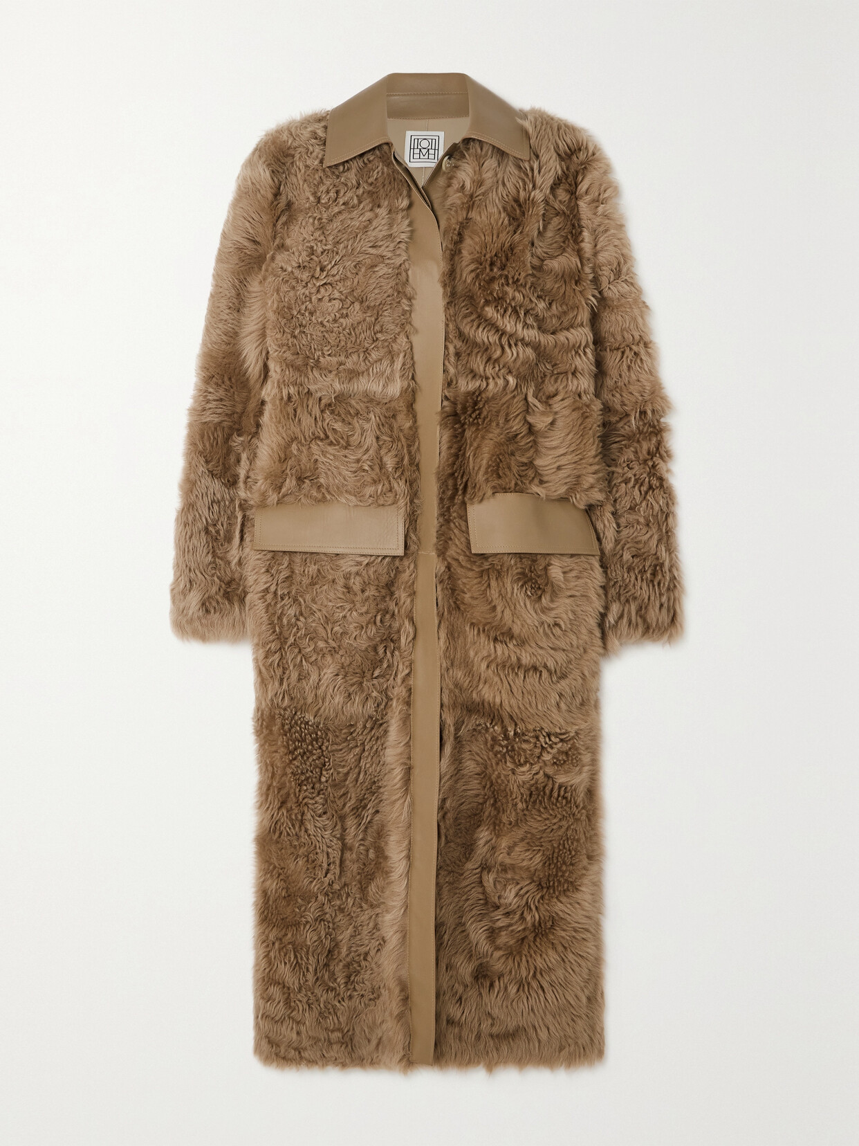 Shop Totême + Net Sustain Leather-trimmed Shearling Coat In Neutrals