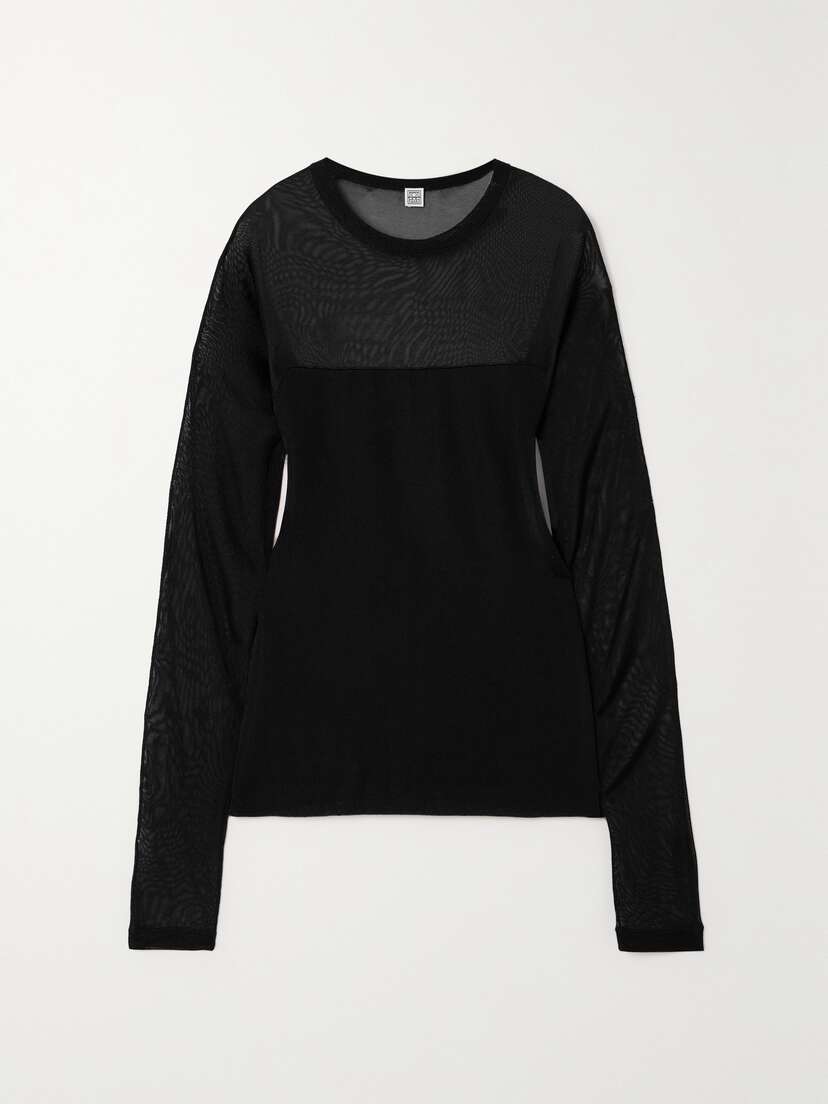 Toteme — Tulle-trimmed stretch-jersey top