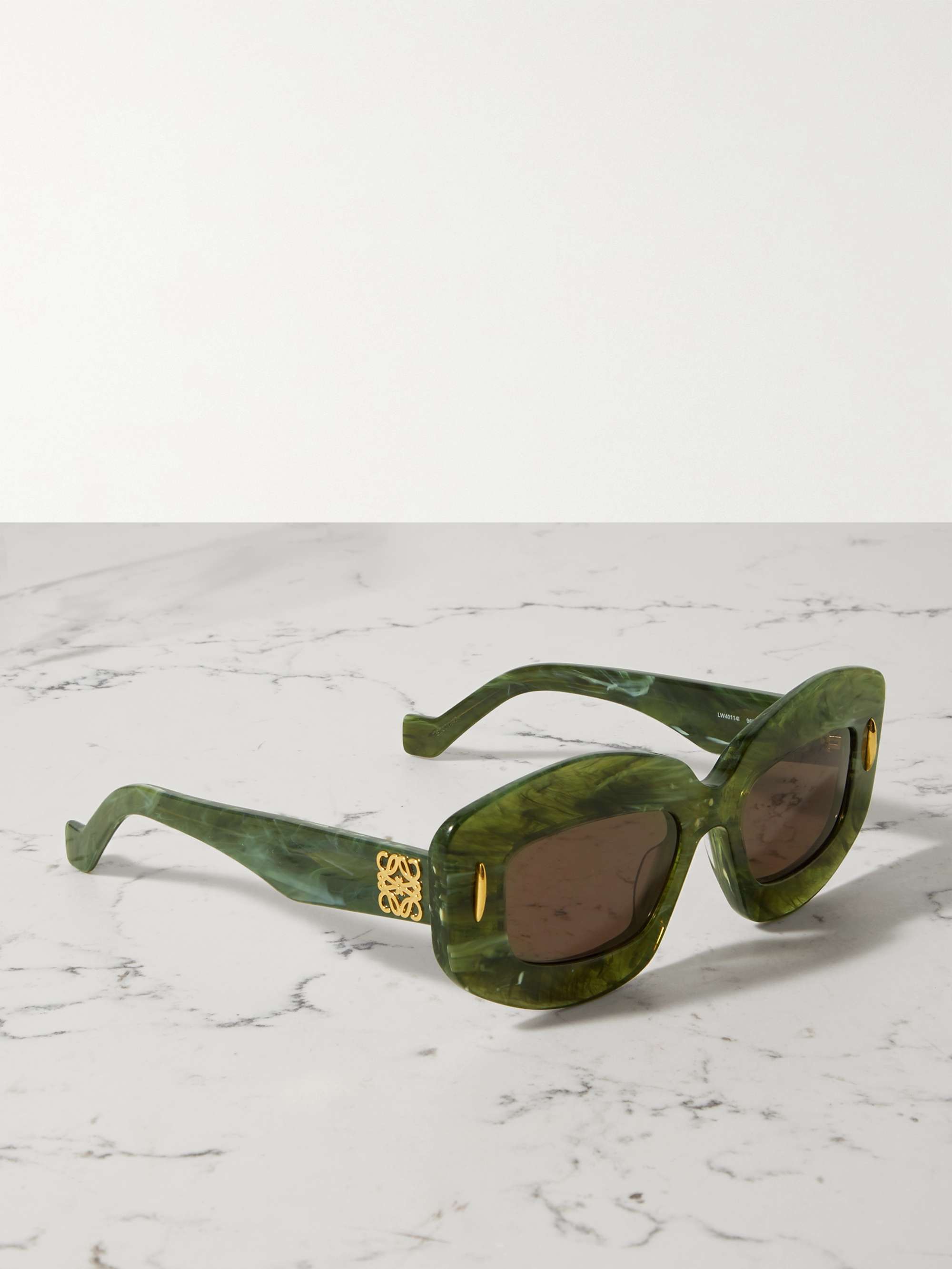 Oversized rectangular marbled-acetate sunglasses