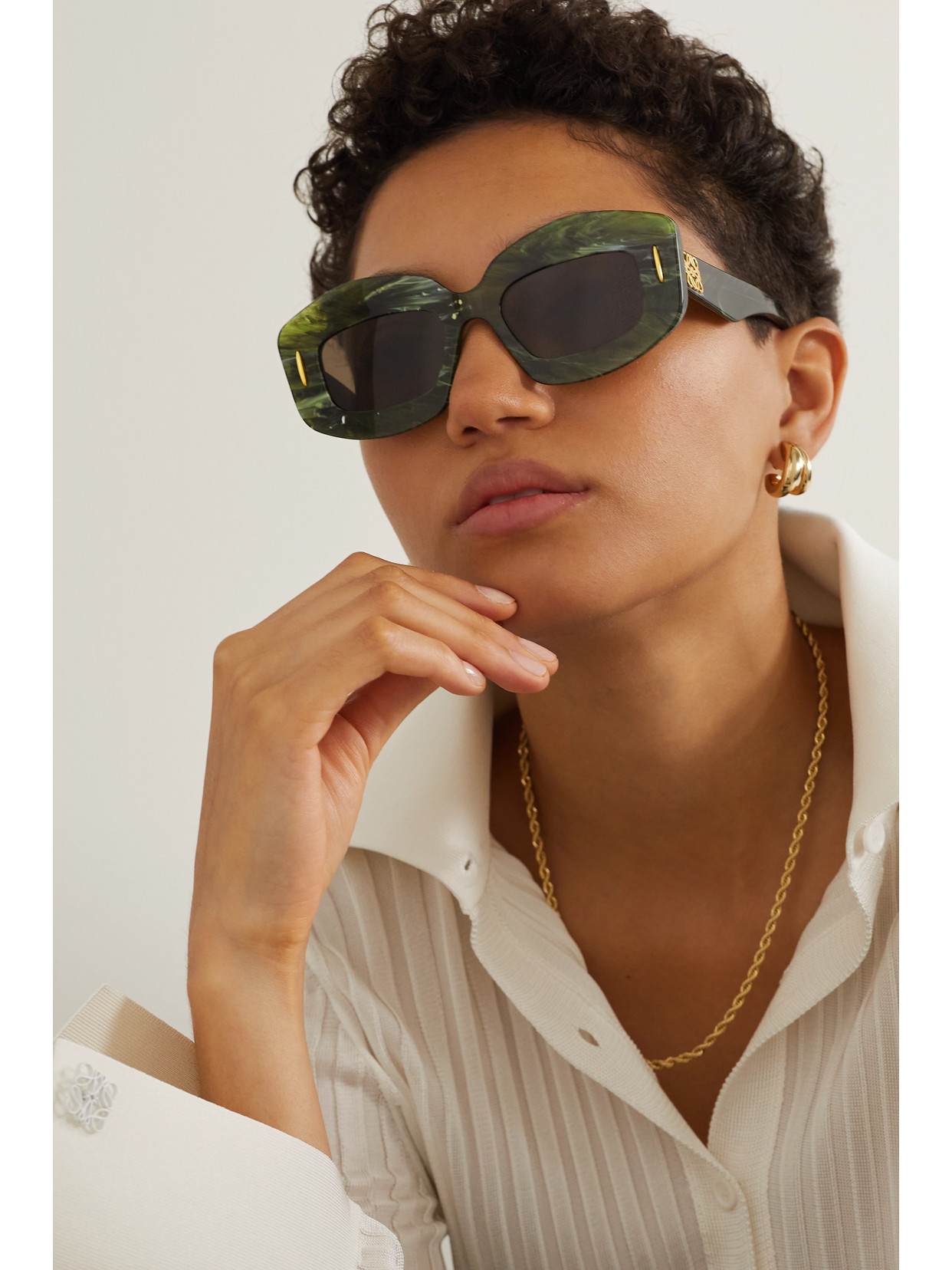 Shop Loewe Screen Square-frame Marbled Acetate Sunglasses In Green