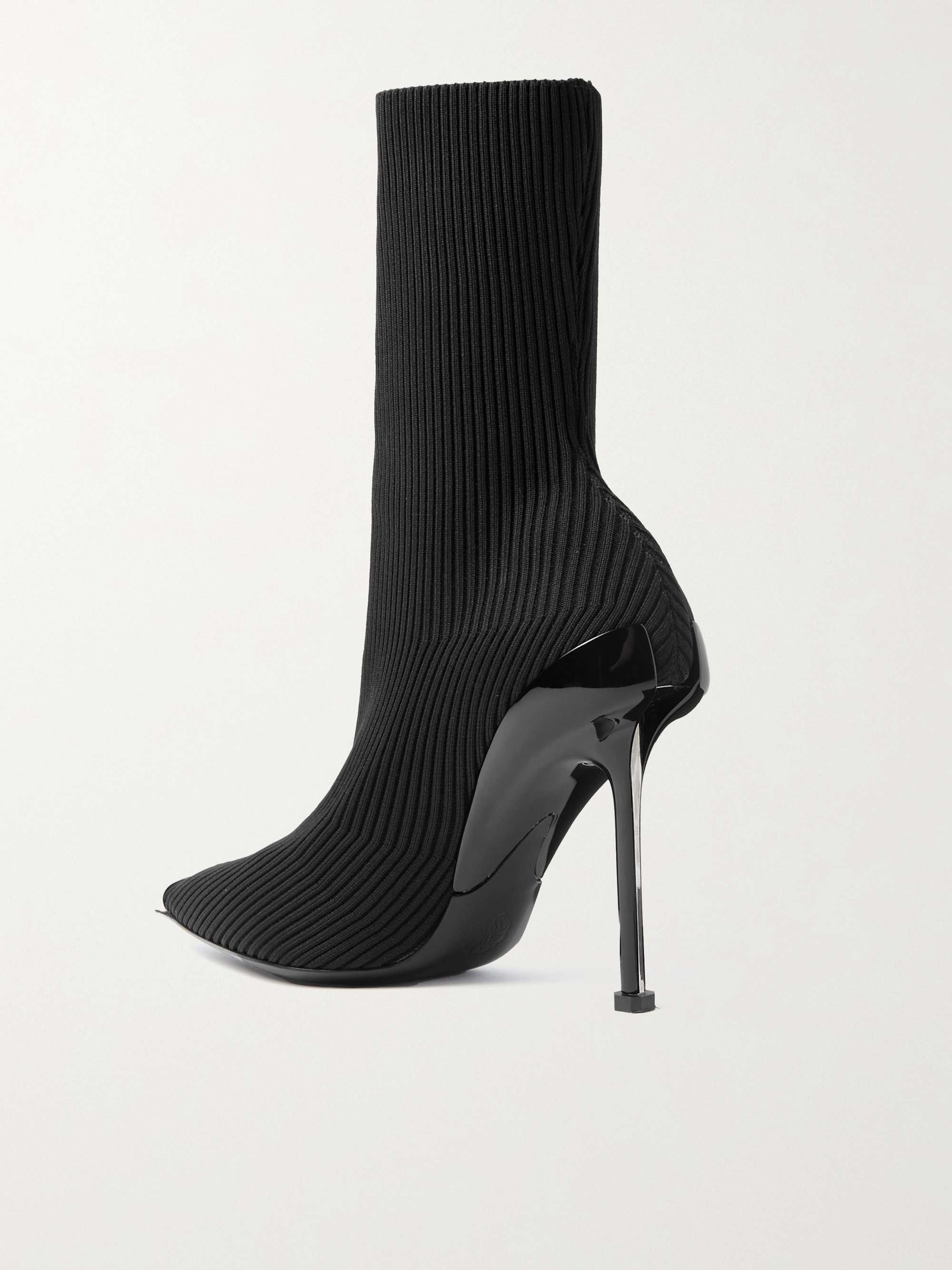ALEXANDER MCQUEEN Slash ribbed stretch-knit ankle boots
