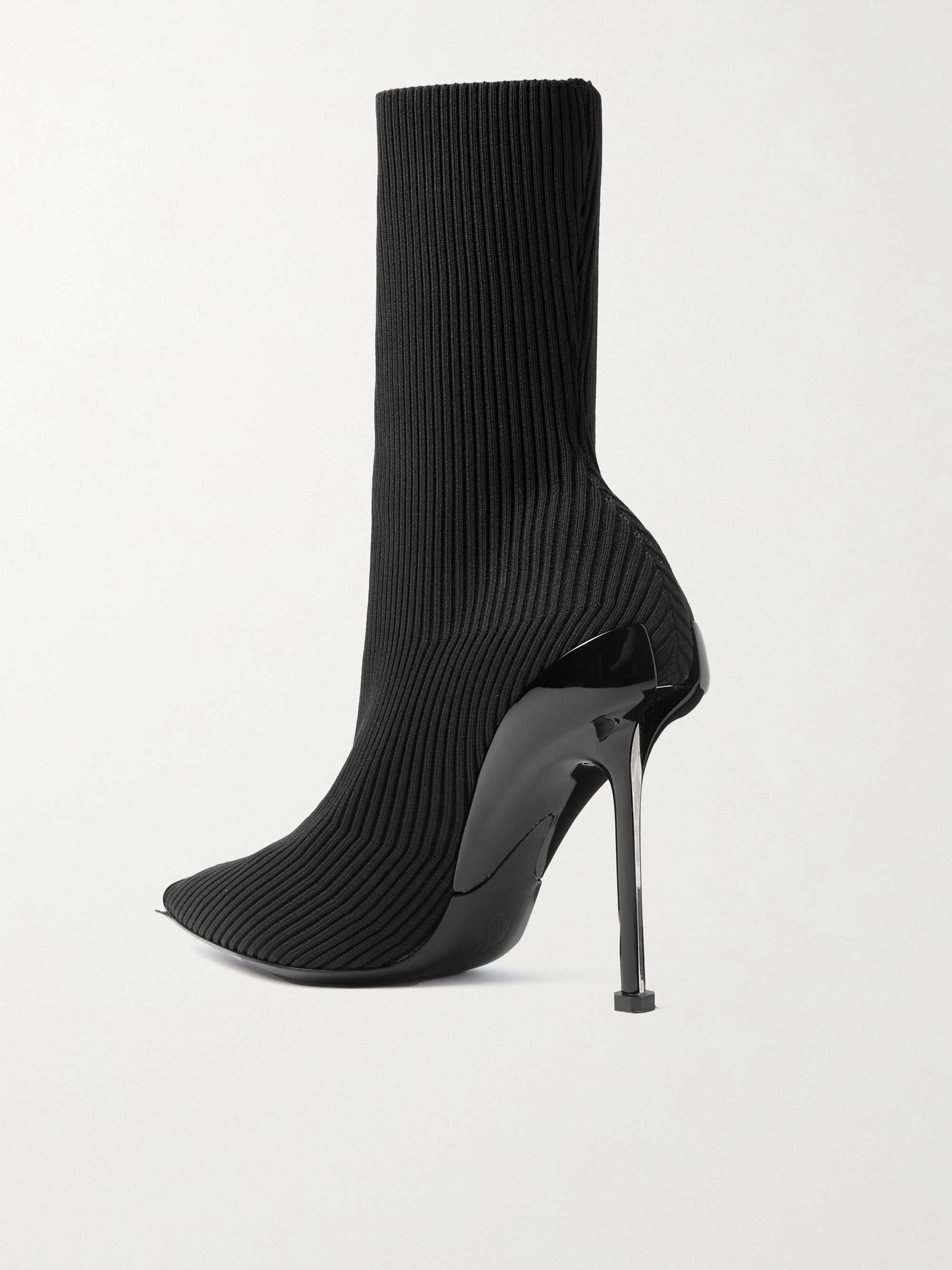 ALEXANDER MCQUEEN Slash ribbed stretch-knit ankle boots | NET-A-PORTER