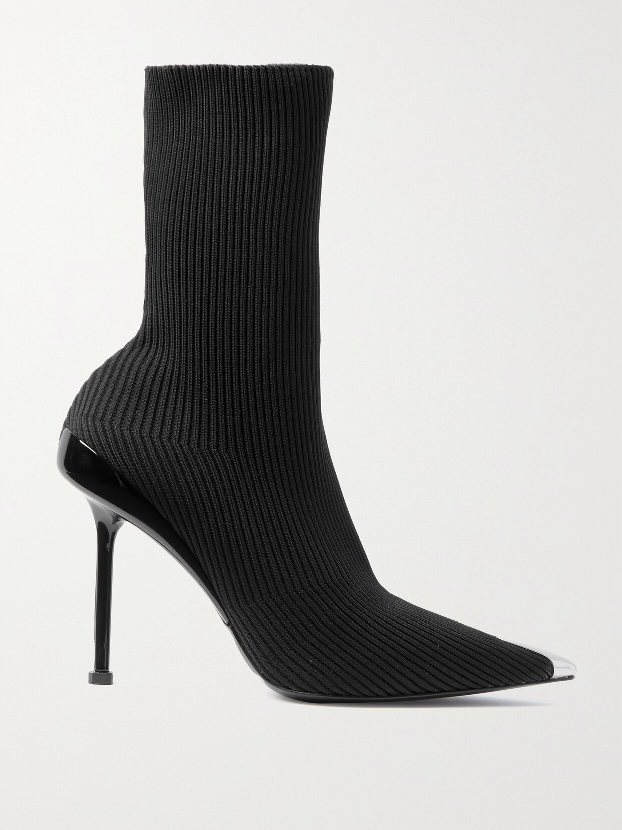 Alexander Mcqueen Slash Ribbed Stretch-knit Ankle Boots In Black