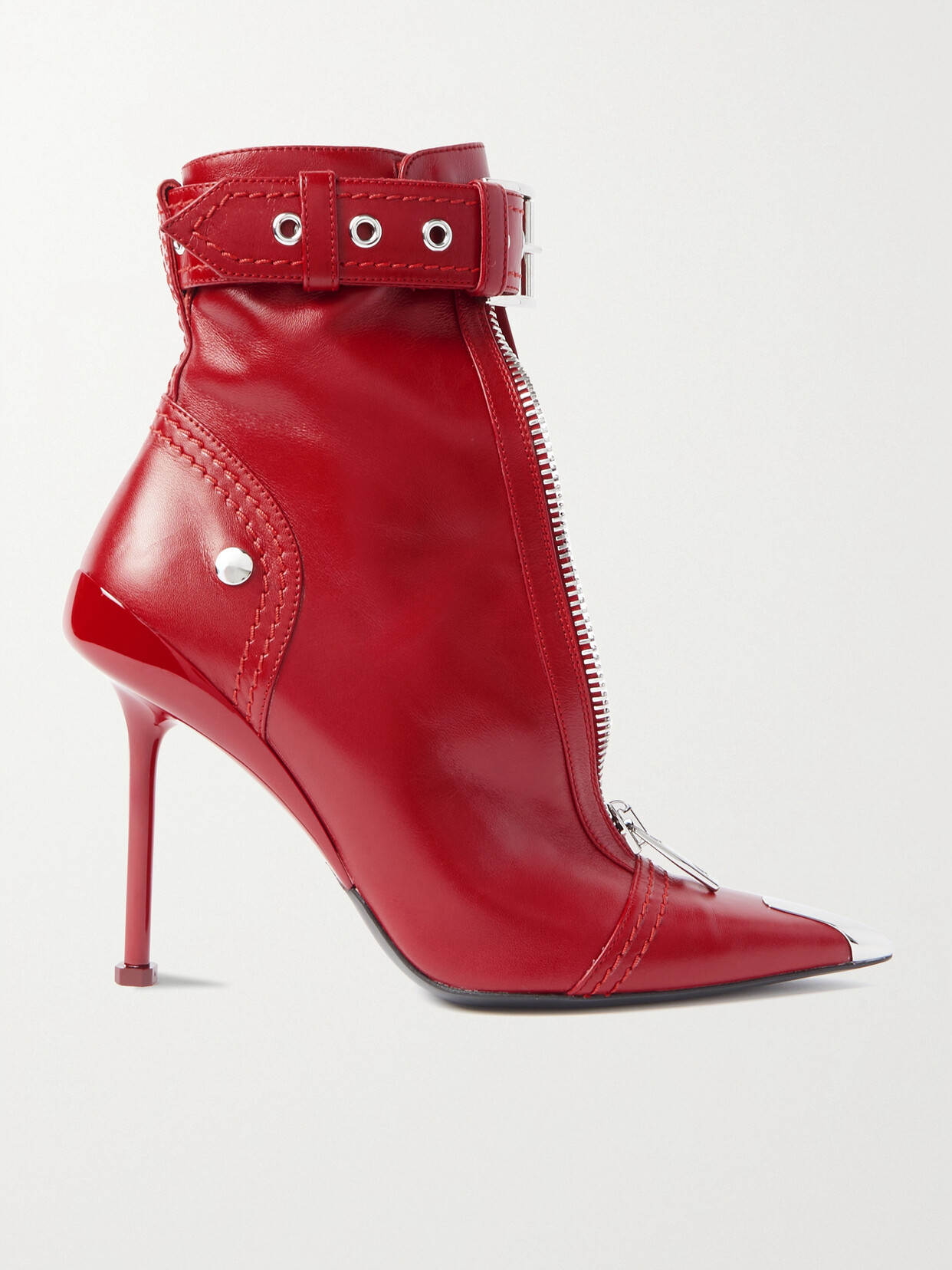 Alexander McQueen - Buckled Leather Ankle Boots - Red