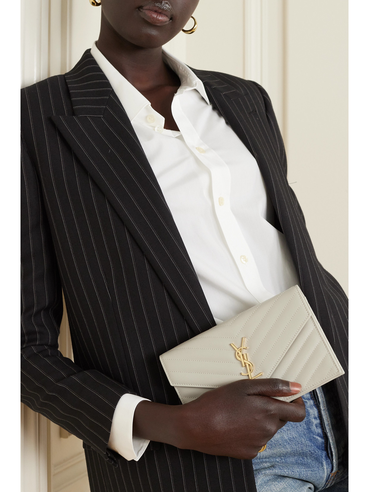 Saint Laurent Cassandre Envelope Chain Matelassé Textured-leather Wallet In Unknown