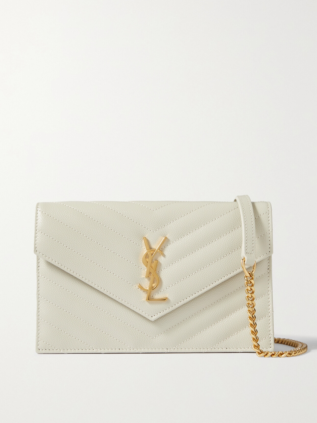 Saint Laurent Cassandre Envelope Chain Matelasse Textured-leather Wallet - Women - Cream Cross-body Bags