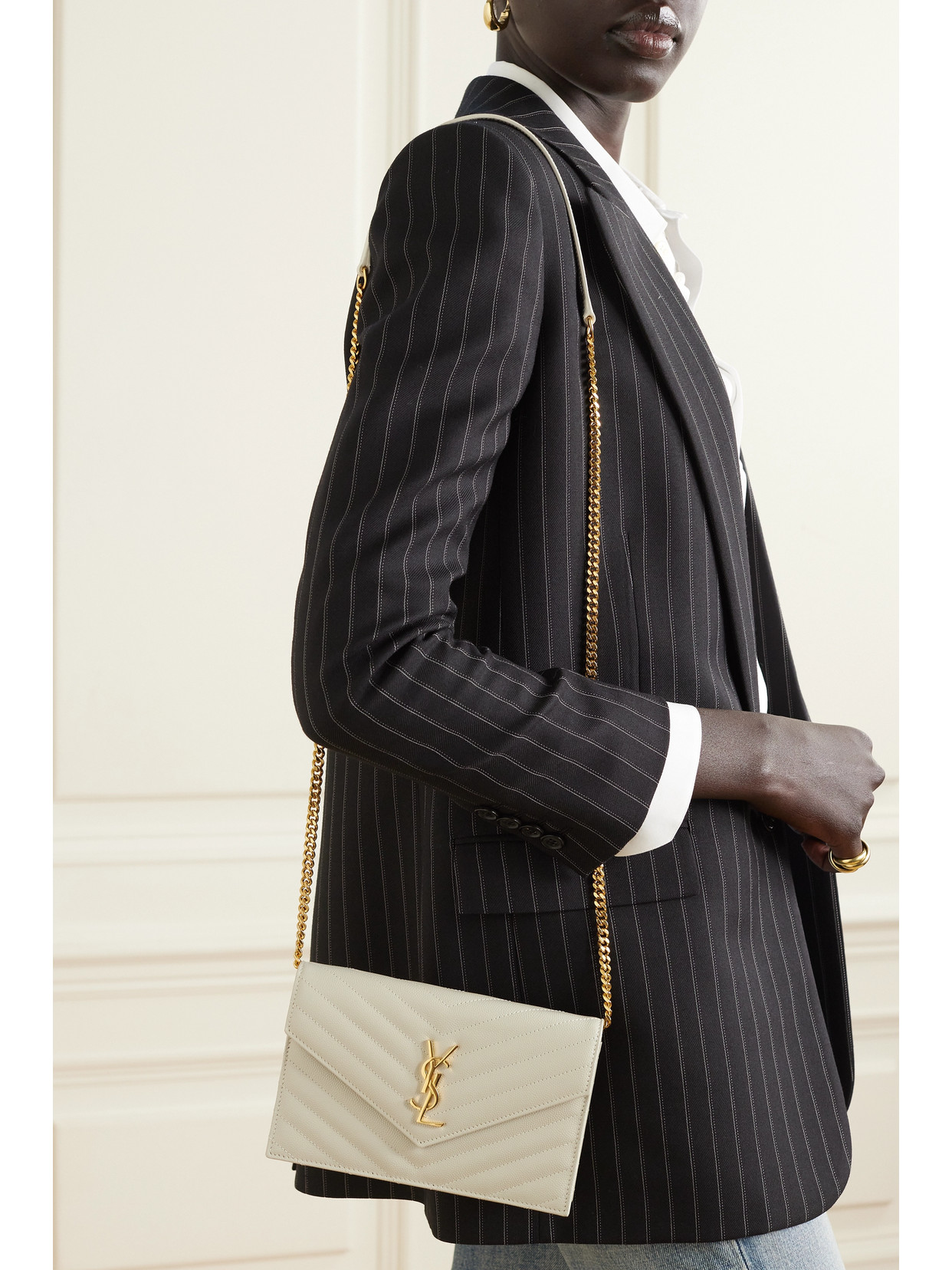 Saint Laurent Cassandre Envelope Chain Matelassé Textured-leather Wallet In Unknown