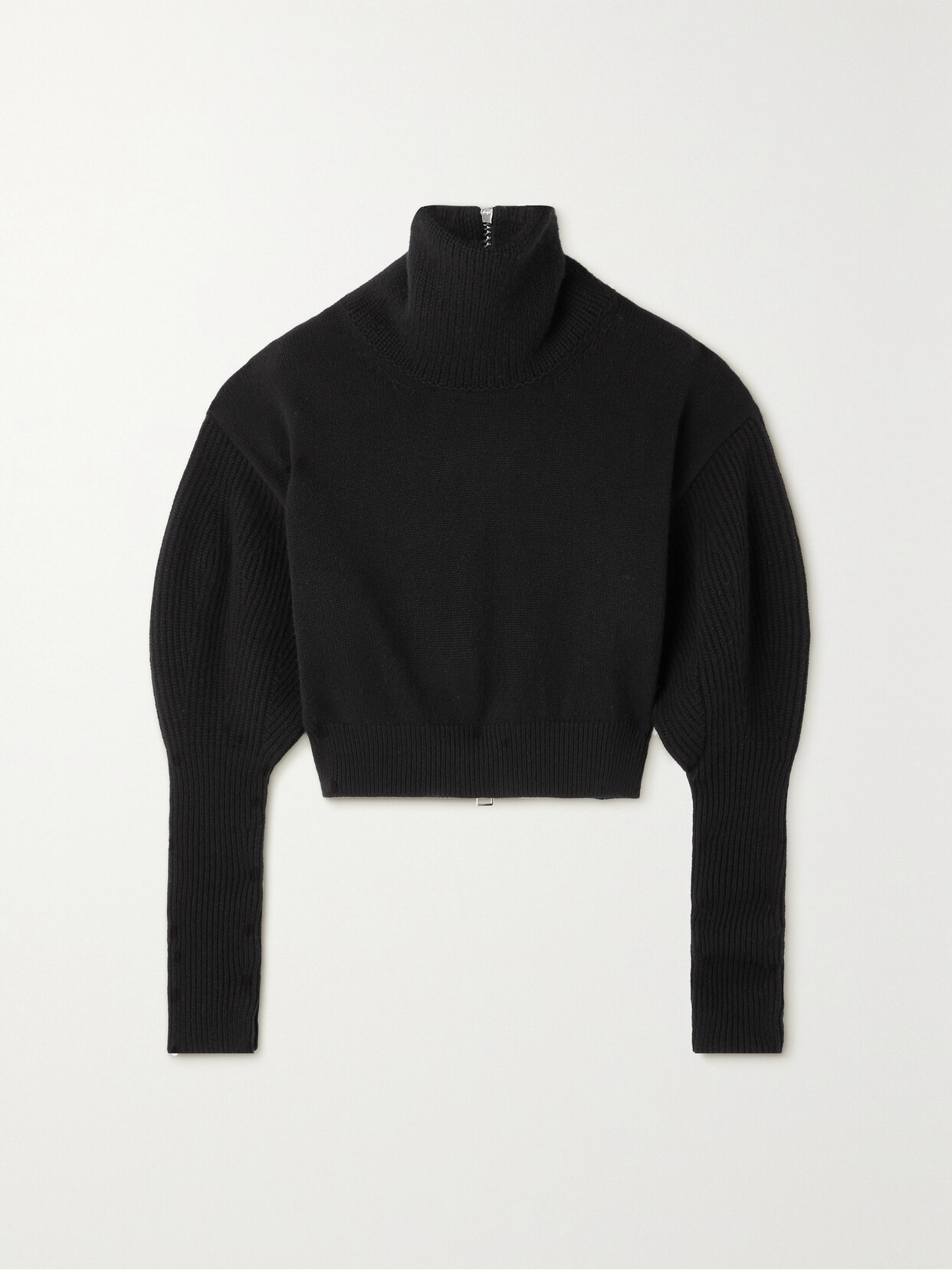 Alexander Mcqueen Cropped Ribbed Wool And Cashmere-blend Turtleneck Sweater In Black