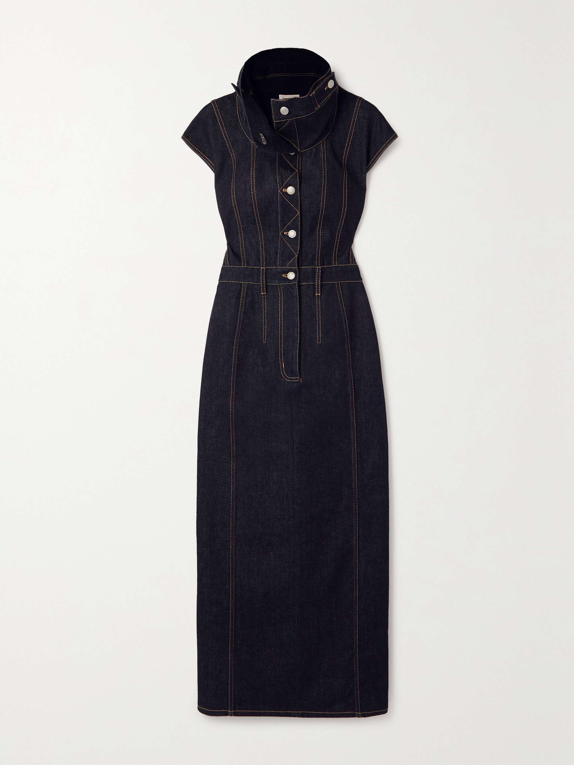 ALEXANDER MCQUEEN Topstitched denim midi dress | NET-A-PORTER