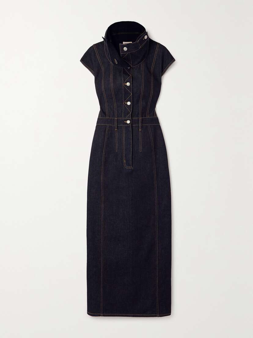 McQueen Topstitched Denim Midi Dress