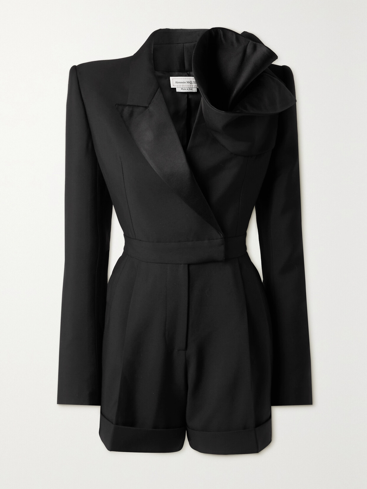 Alexander McQueen - Appliquéd Satin-trimmed Wool Playsuit - Black