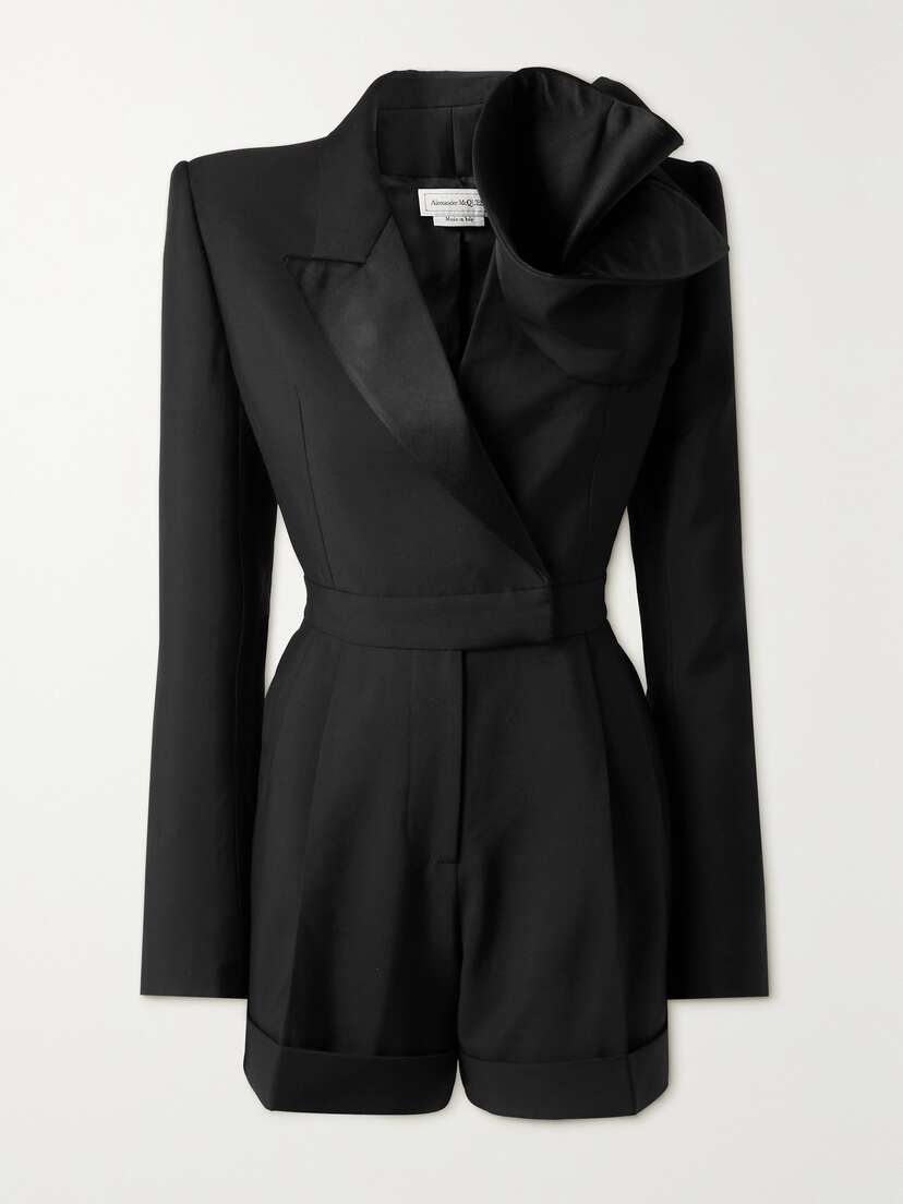 Alexander McQueen Appliquéd Satin-trimmed Wool Playsuit