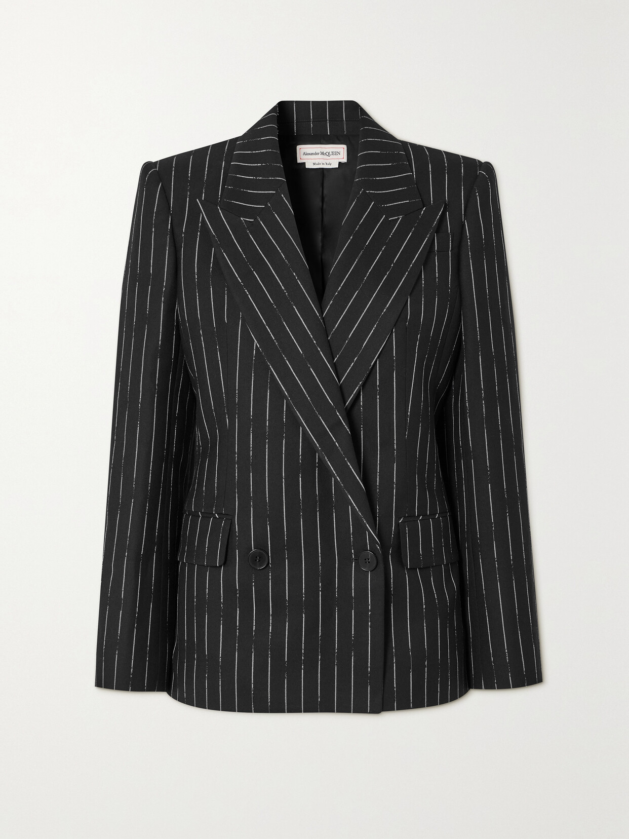 Shop Alexander Mcqueen Double-breasted Striped Wool-twill Blazer In Black