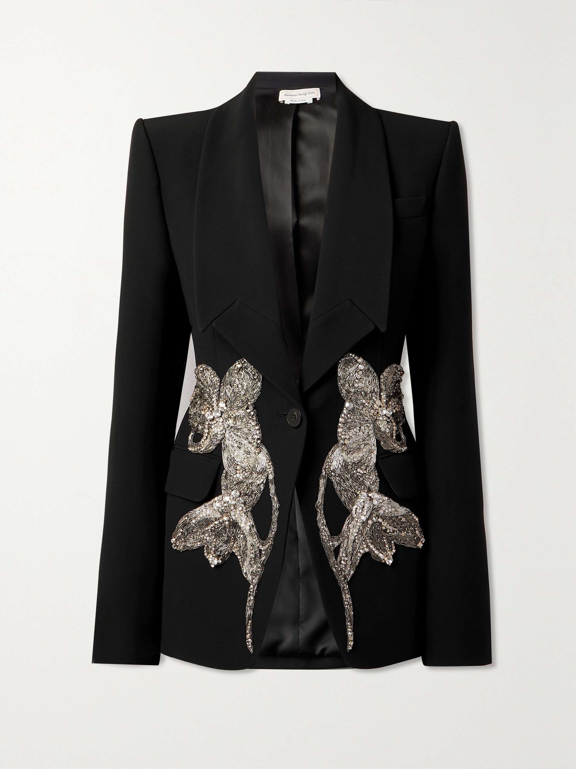 MCQUEEN Crystal-embellished appliquéd crepe blazer | NET-A