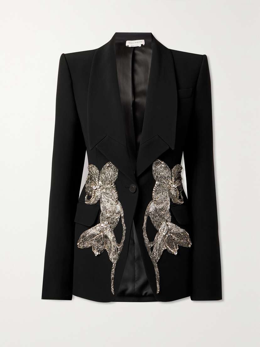Alexander McQueen Crystal-embellished Appliquéd Crepe Blazer