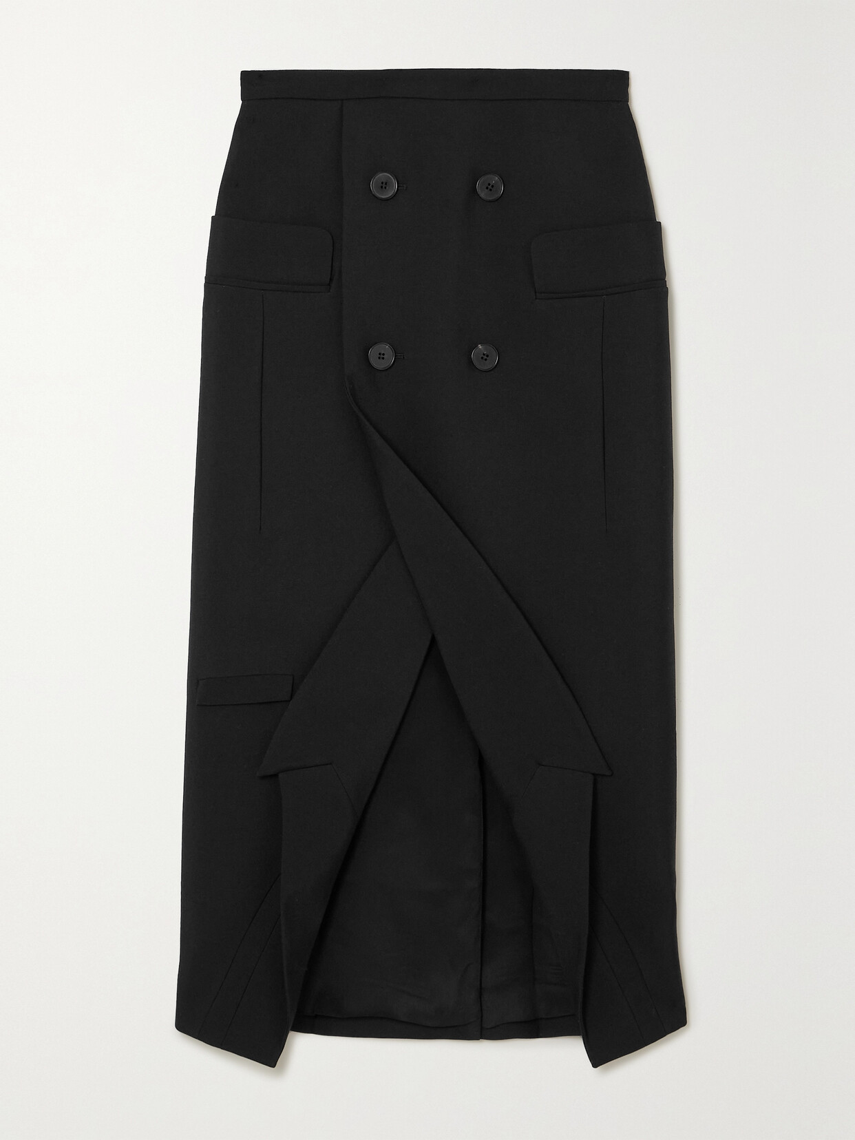 Alexander Mcqueen Grain De Poudre Wool Midi Skirt In Black