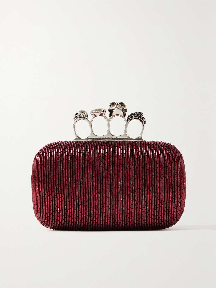 Alexander McQueen Four Ring Embellished Leather Clutch