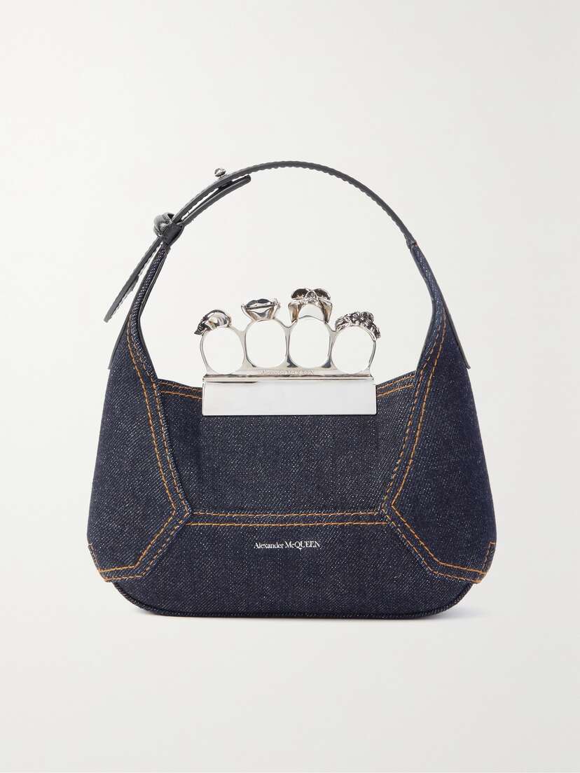 Alexander McQueen Jewelled Embellished Leather-trimmed Denim Tote
