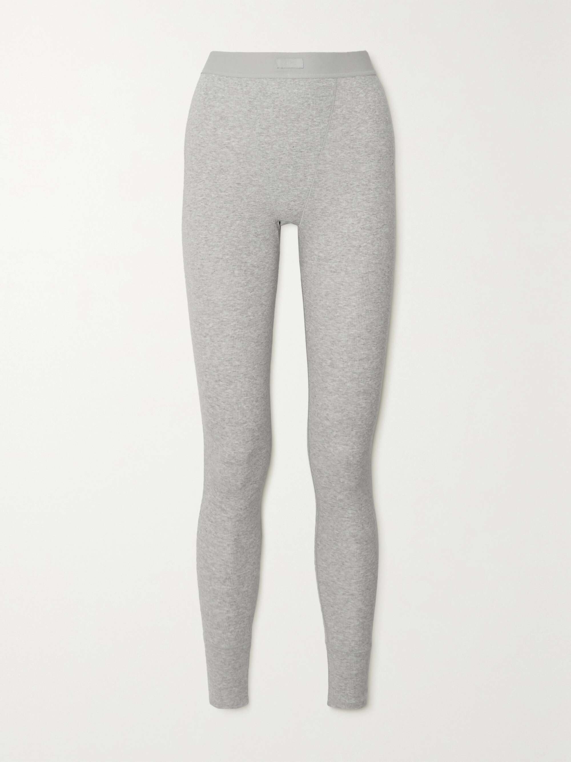 SKIMS Cotton Collection ribbed cotton-blend jersey leggings - Light Heather  Grey