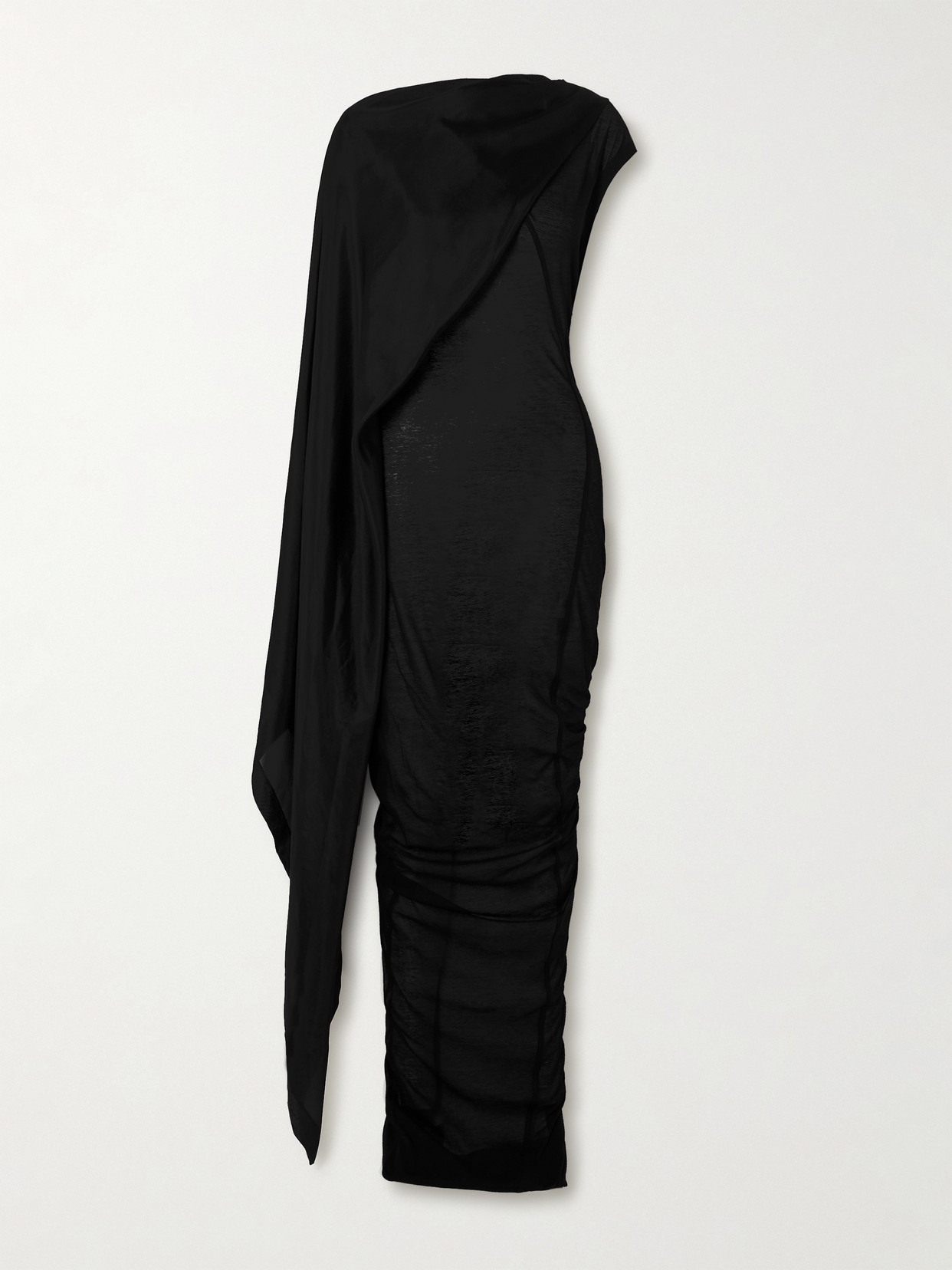 Rick Owens Asymmetric Layered Washed-silk And Cotton-jersey Maxi Dress In Black