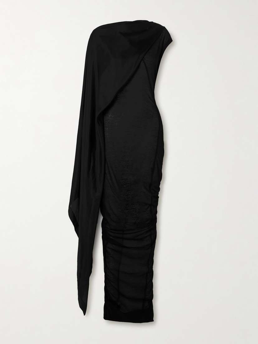 Rick Owens Asymmetric Layered Washed-silk And Cotton-jersey Maxi Dress