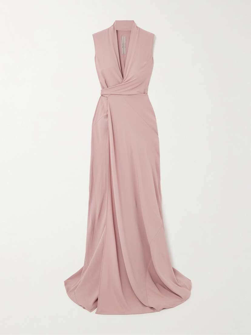 Rick Owens Draped Crepe De Chine Wrap Gown