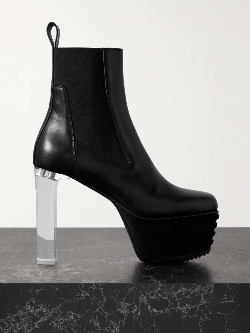 Rick Owens Minimal Grill Beatle Leather Platform Ankle Boots