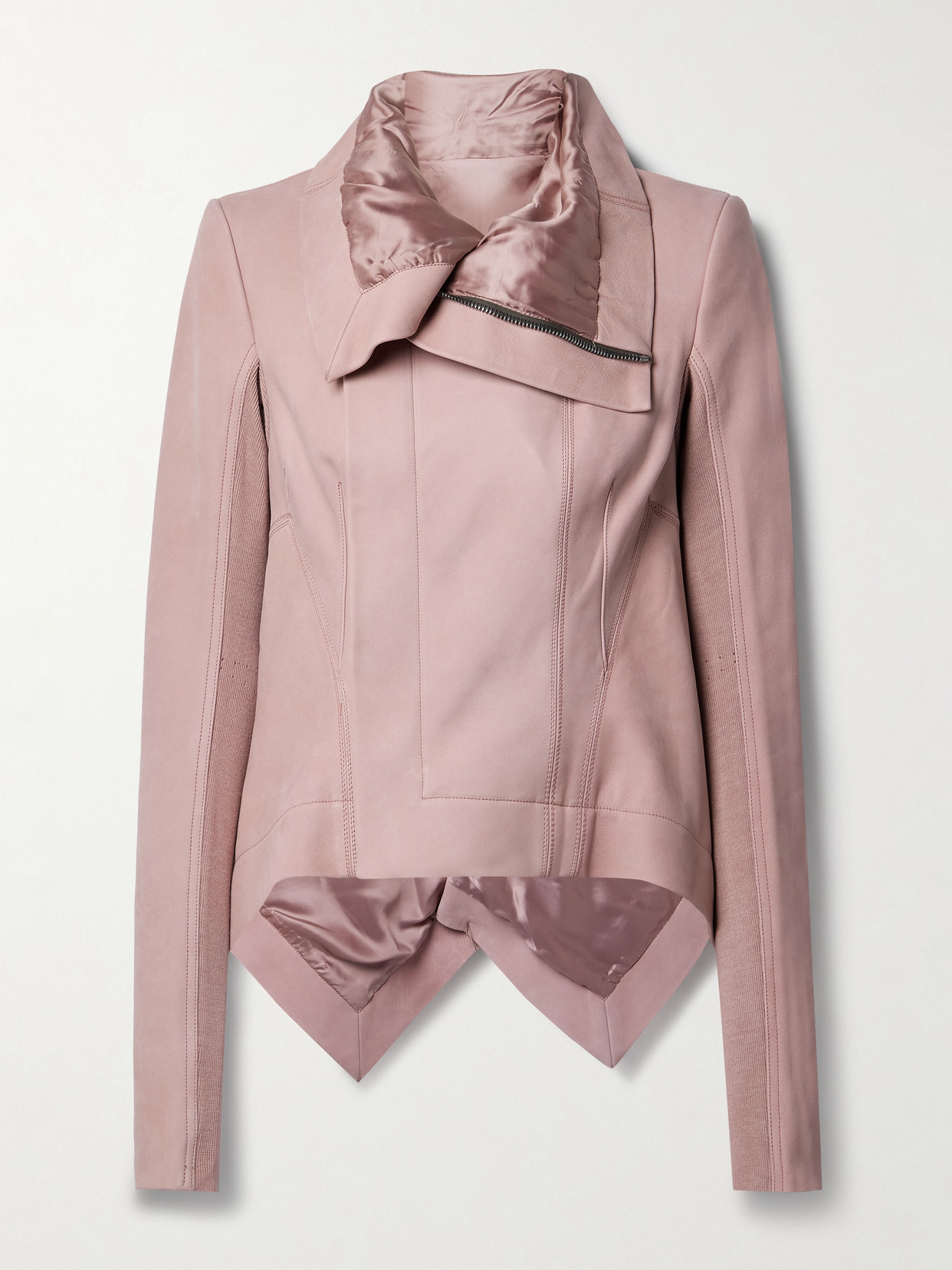 Shop Rick Owens Naska Asymmetric Nubuck And Wool Biker Jacket In Pink