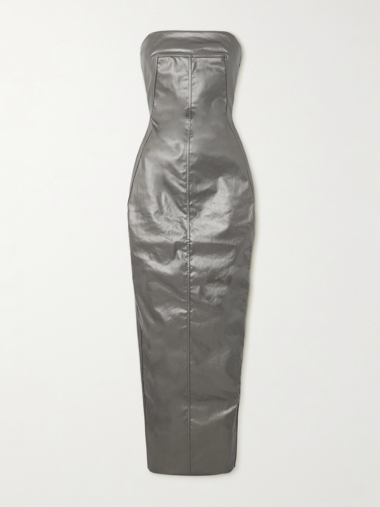 Rick Owens Lido Strapless Paneled Metallic Coated-denim Gown