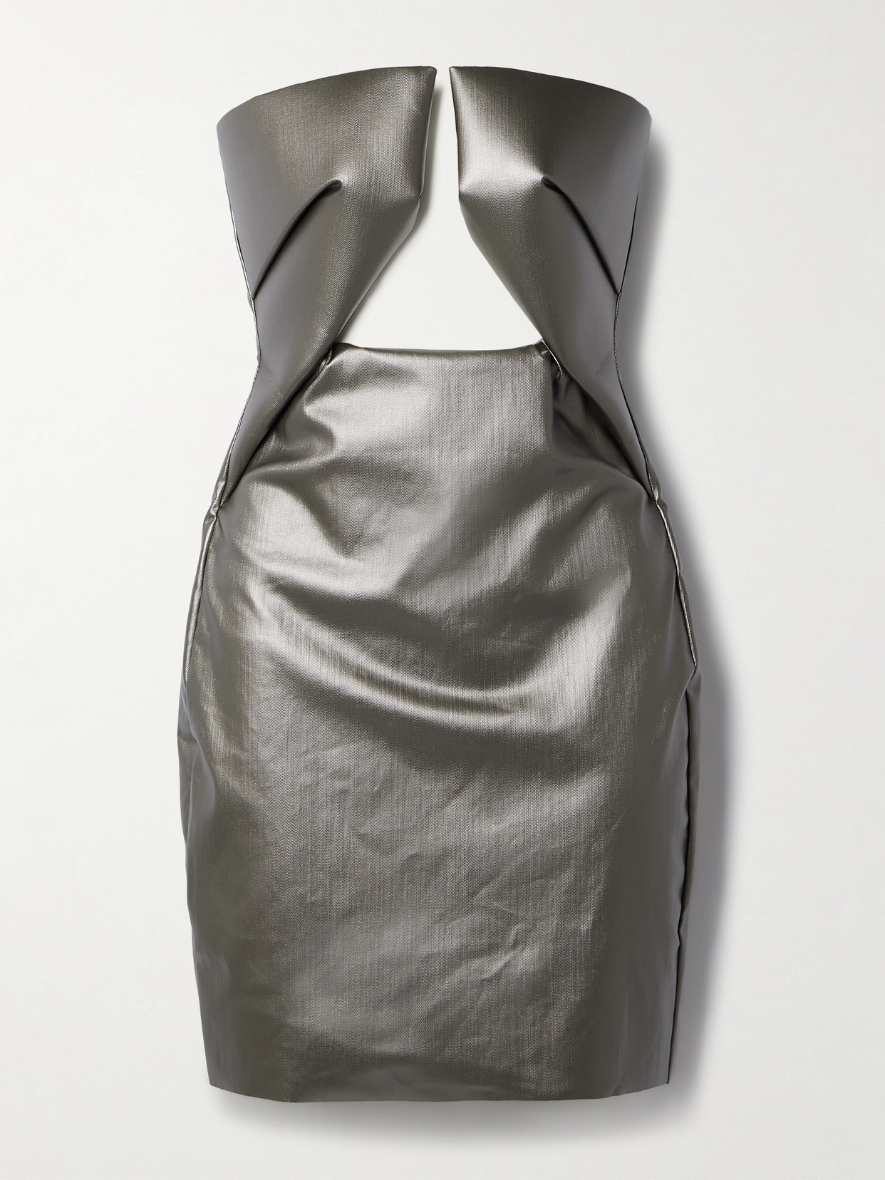 Rick Owens Cutout Metallic Coated Stretch-denim Mini Dress