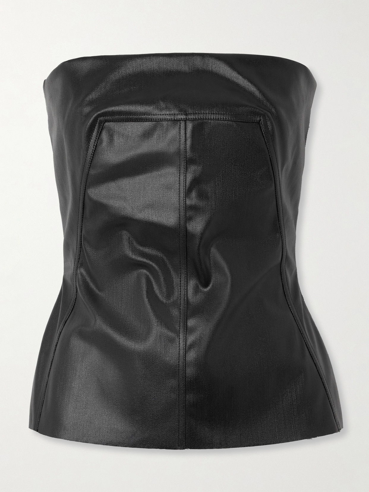 Shop Rick Owens Strapless Coated Denim Bustier Top In Black