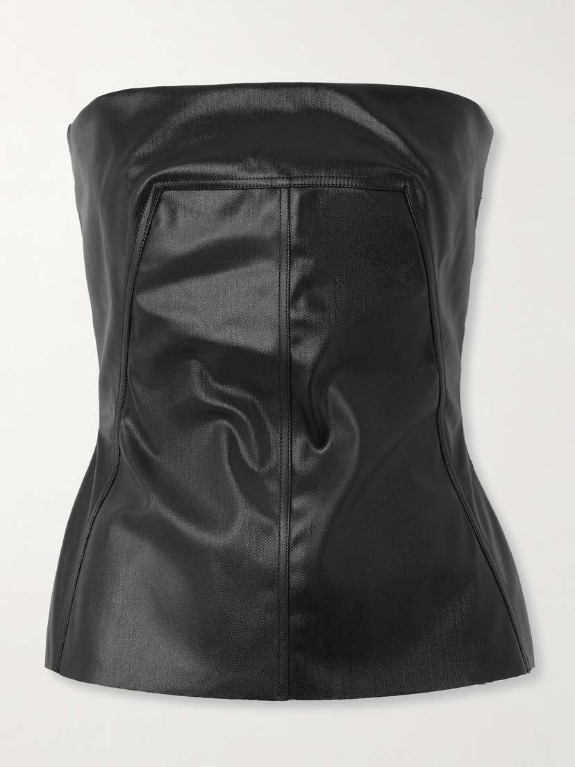 Rick Owens Strapless Coated Denim Bustier Top