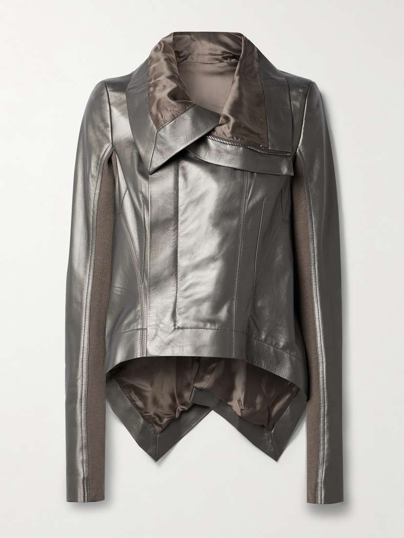 Rick Owens Naska Asymmetric  Leather And Wool Biker Jacket