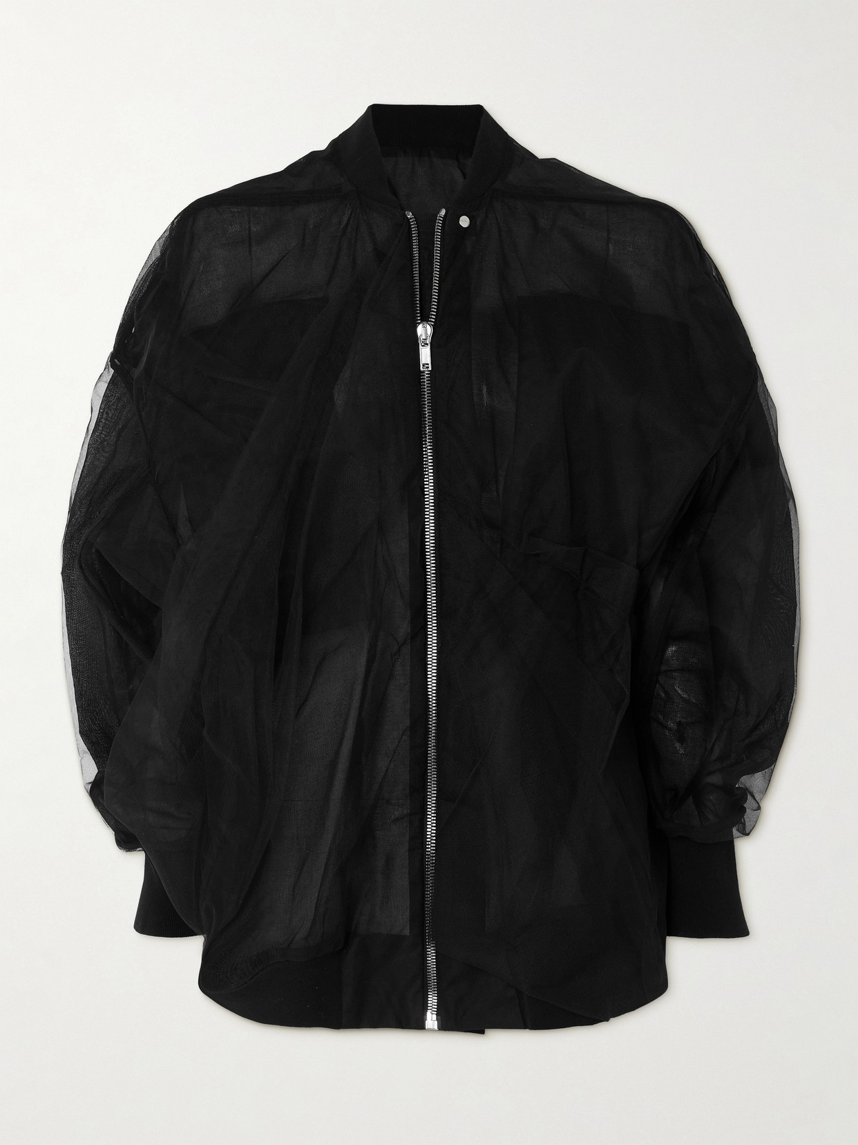 Rick Owens Gathered Mesh Bomber Jacket In Black