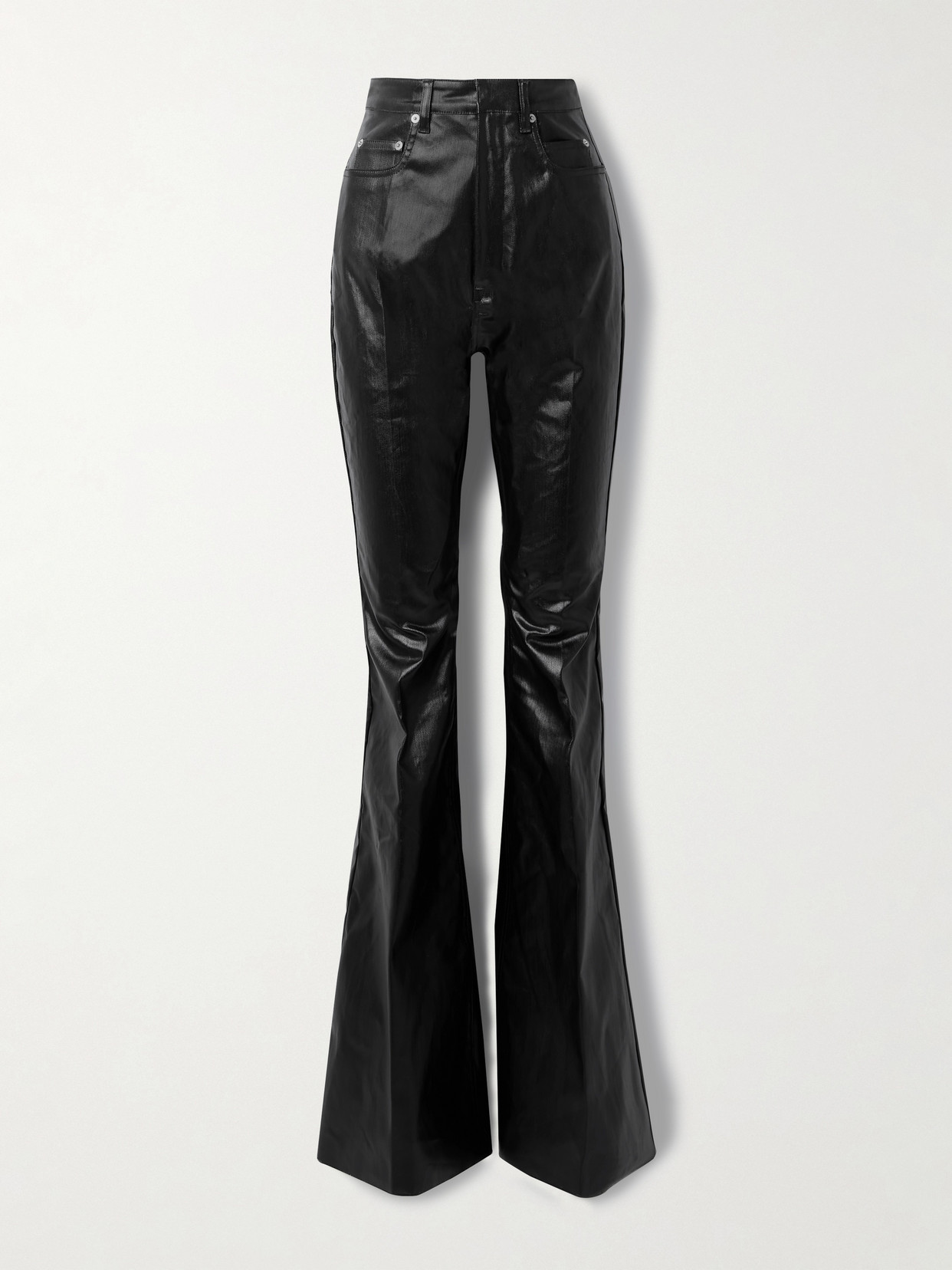 Rick Owens Bolan Coated Cotton-blend Twill Flared Trousers In Black