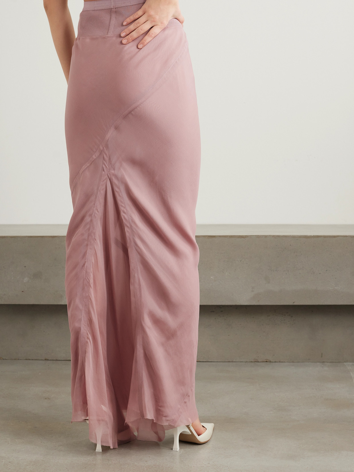 Shop Rick Owens Coda Cotton Blend-trimmed Silk-voile Maxi Skirt In Pink