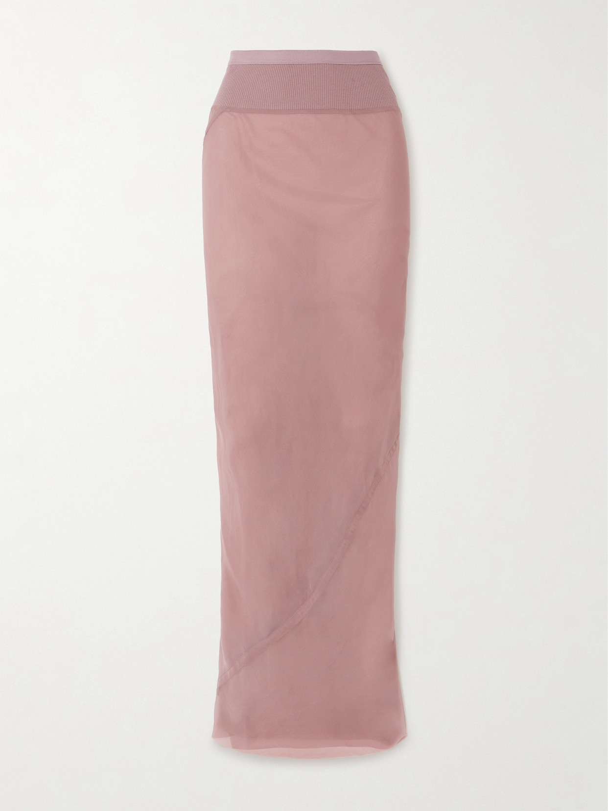 Rick Owens Coda Cotton Blend-trimmed Silk-voile Maxi Skirt In 63 Dusty Pink