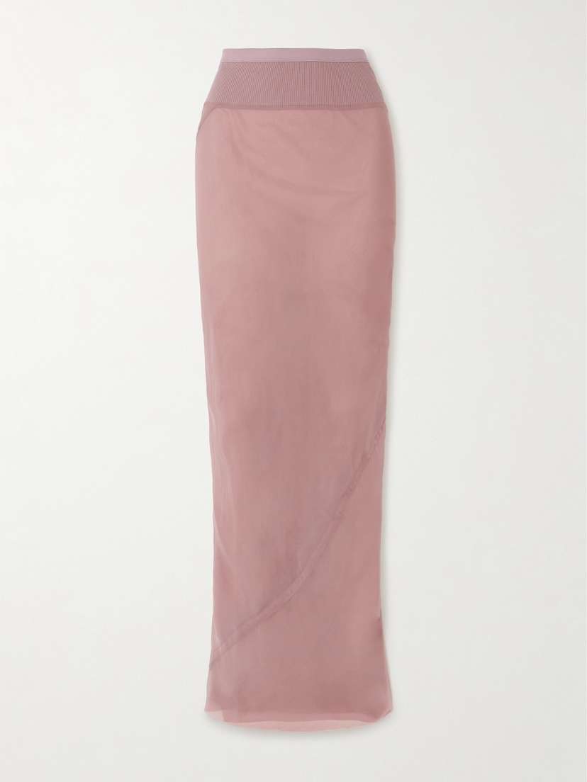 Rick Owens Coda Cotton Blend-trimmed Silk-voile Maxi Skirt