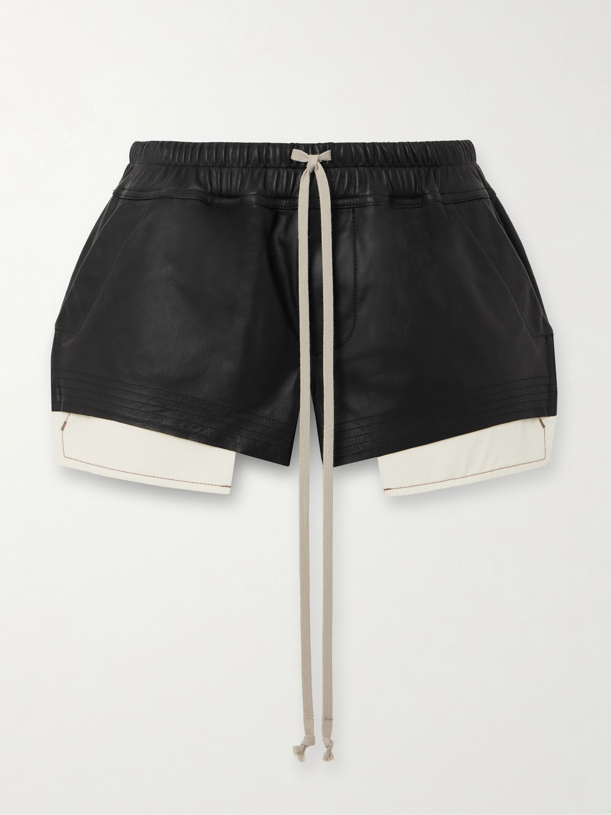 Shop Rick Owens Fog Layered Leather And Jersey Shorts In Black