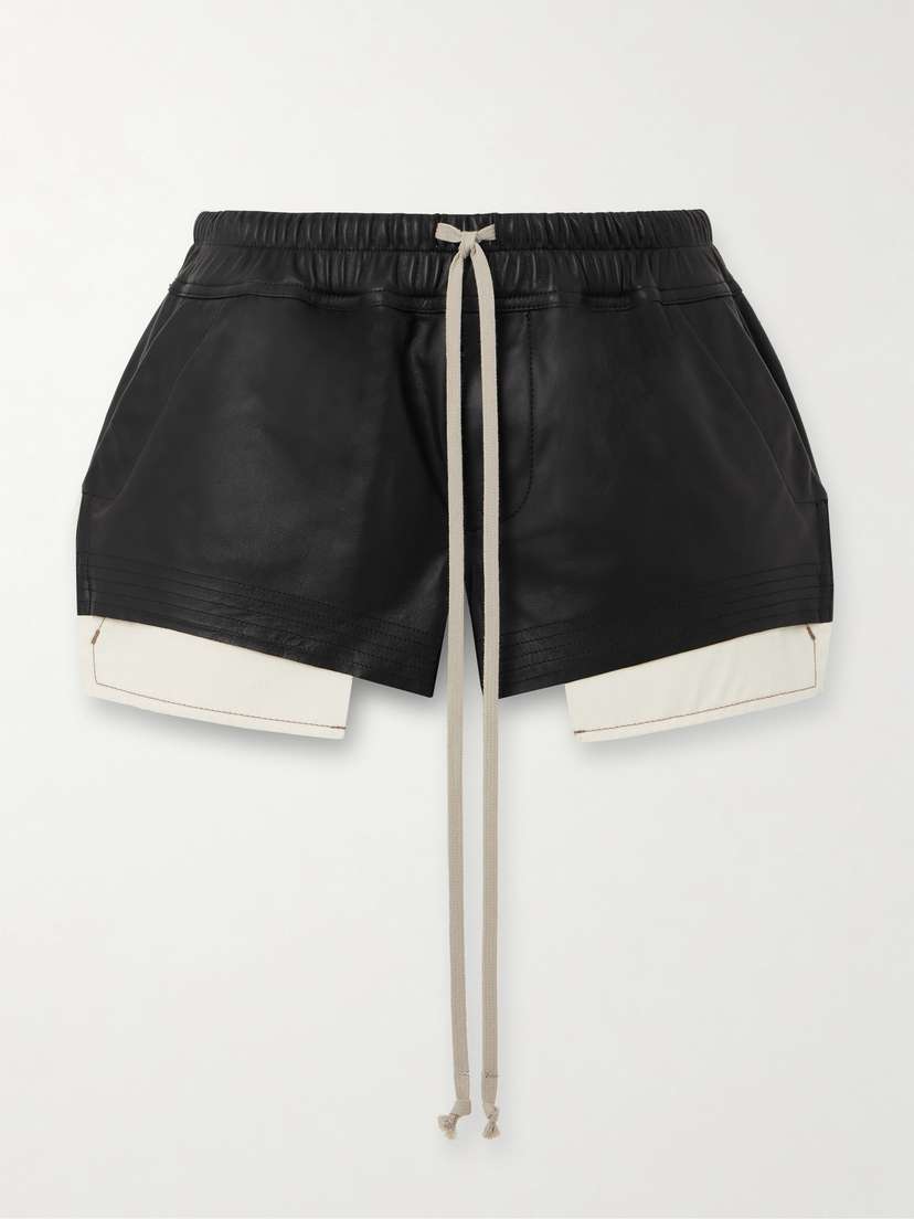 Rick Owens Fog Layered Leather And Jersey Shorts