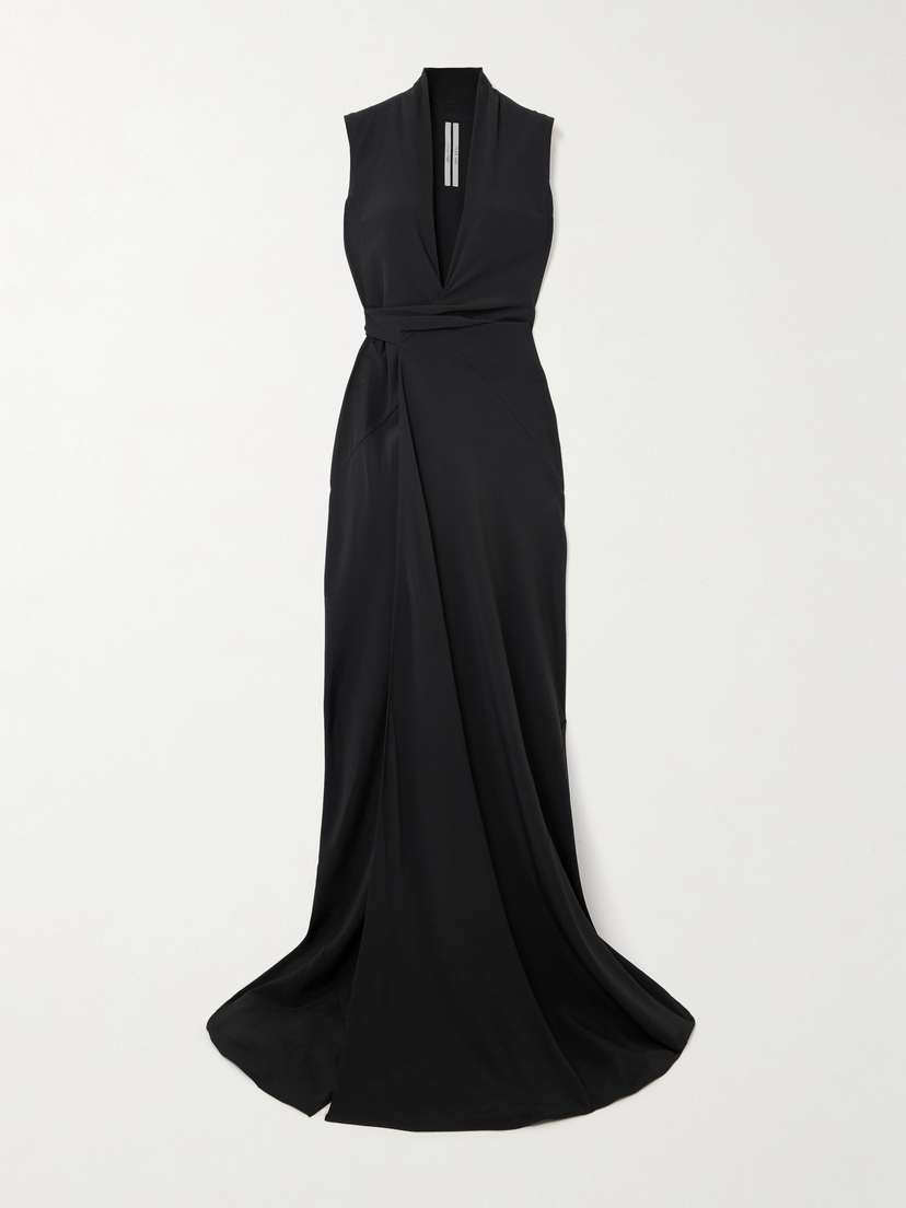 Rick Owens Draped Crepe De Chine Wrap Gown